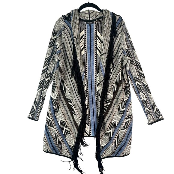 Nic + Zoe Fringe Long Sleeve Open Front Cardigan Striped Multicolor Size M NWT - Picture 3 of 10